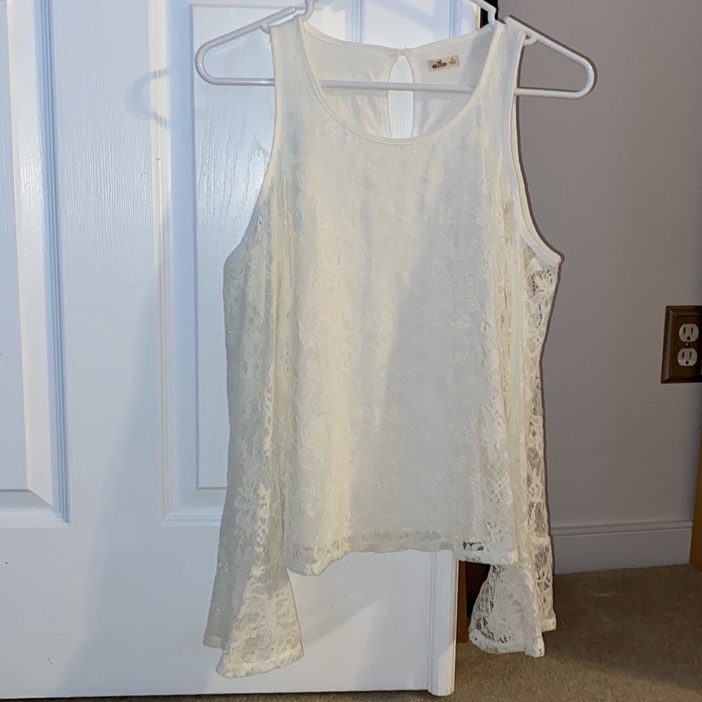 White Hollister long sleeve lacey cold shoulder top small (price negotiable)